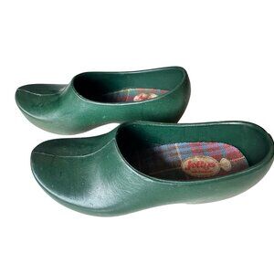 Vintage 1970s Jolly Green Rubber Clogs With Plaid Insoles EU 39 Womens Shoes